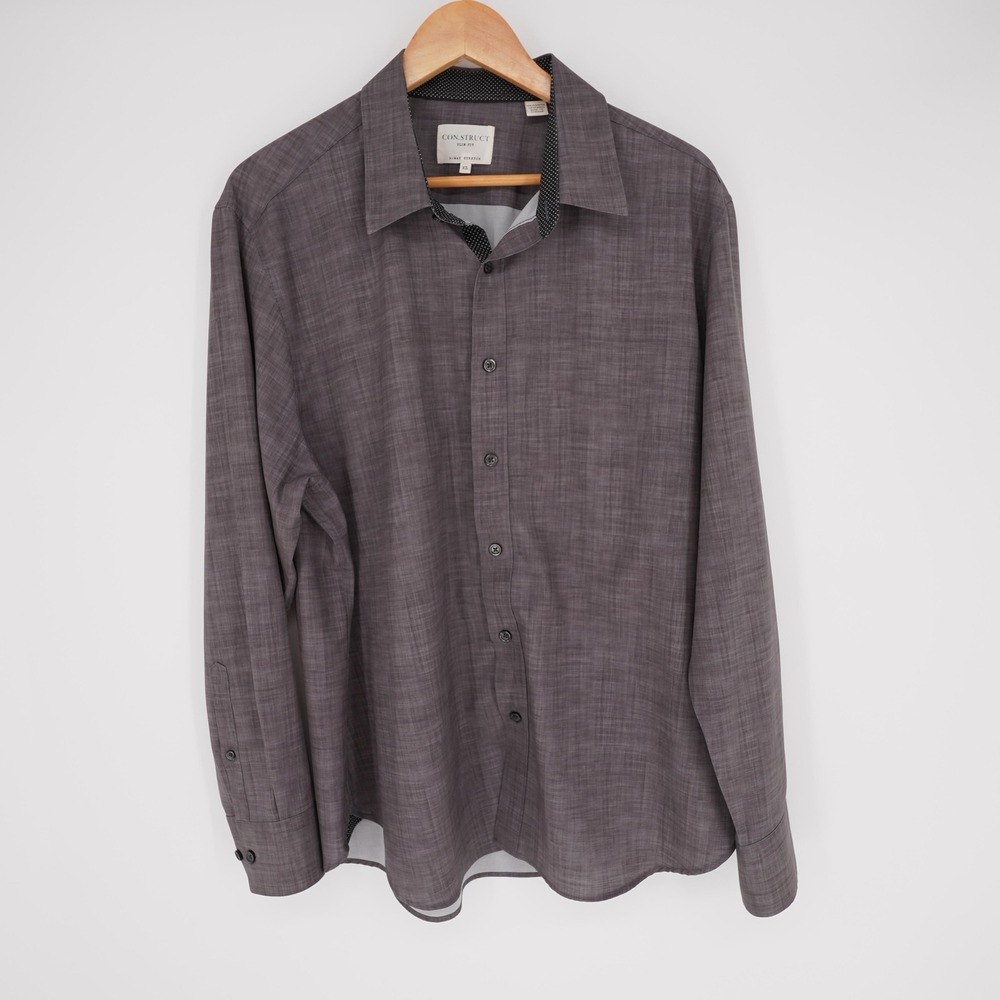 Construct Shirt Mens XL Gray Performance Long Sleeve Button Up Contrast Trim